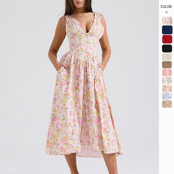 Stylish Floral Print V-Neck Swing Dress🌺Buy 2 Free Shipping