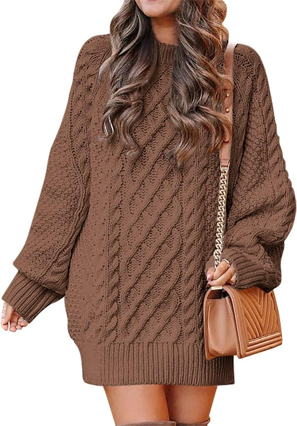 ANRABESS Women Long Sleeve Oversized Cable Knit Chunky Baggy Loose Pullover Tunic Mini Sweater Dress 2024 Trendy Fall Outfits