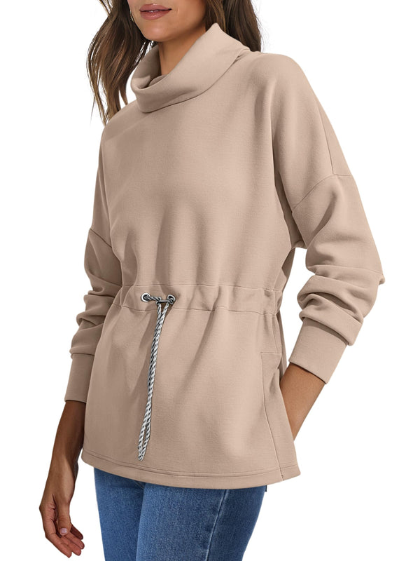 Women's Turtleneck Drawstring Waist Pullover Tops (Buy 2 Free Shipping)