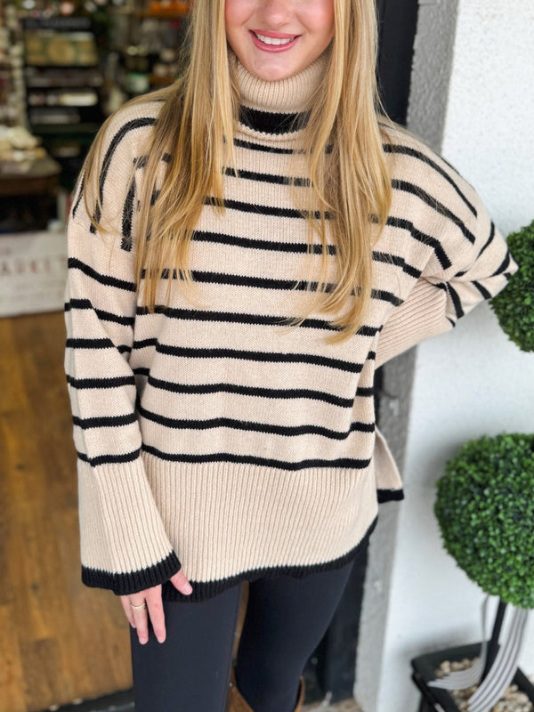 Women's Striped Turtleneck Oversized Sweater (Buy 2 Free Shipping)