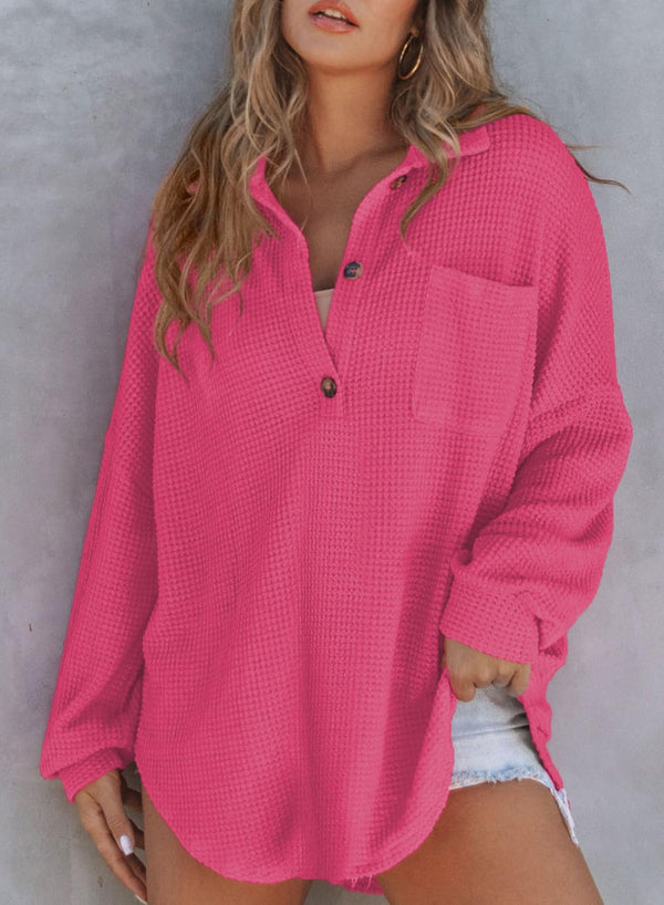 Women's Waffle Knit Long Sleeve Sweatshirt (Buy 2 Free Shipping)