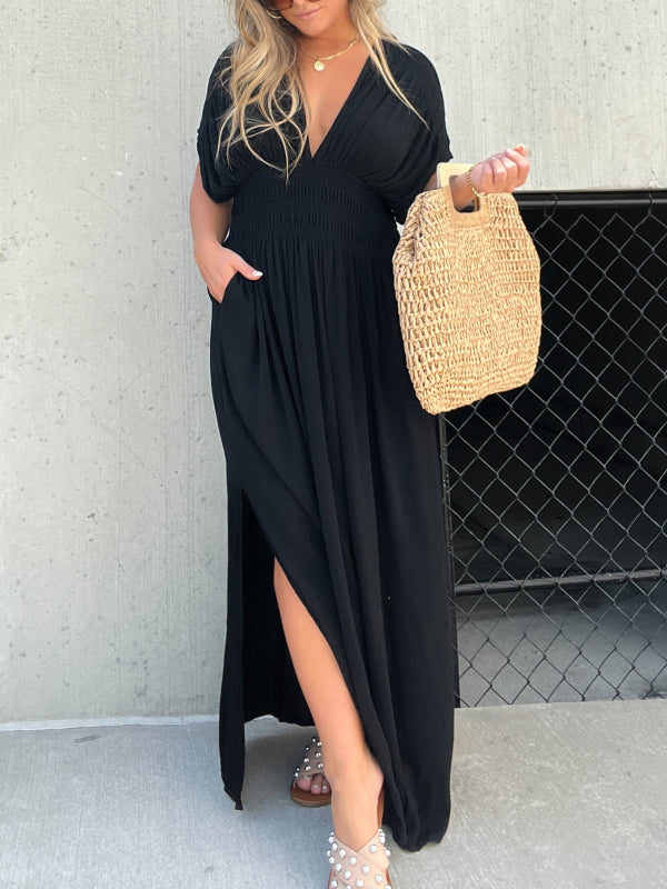 Slit V-Neck Effortless Maxi Long Dress (Buy 2 Free Shipping)